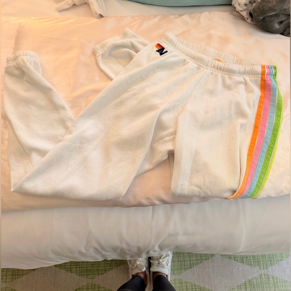Aviator Nation White Sweat Set with Rainbow Side Stripes - Picture 4 of 6
